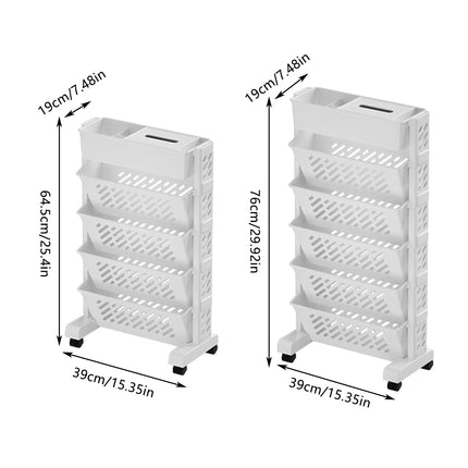 5 / 6 Tiers Rolling Bookshelf Mobile Bookcase With Wheel Sturdy Space Saving
