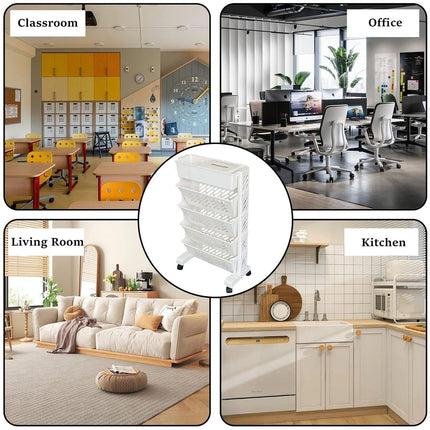 5 / 6 Tiers Rolling Bookshelf Mobile Bookcase With Wheel Sturdy Space Saving