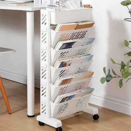 5 / 6 Tiers Rolling Bookshelf Mobile Bookcase With Wheel Sturdy Space Saving
