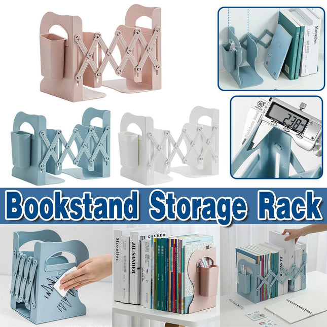 Retractable Book Stand Desk Organizer Adjustable Storage Rack with Pen Holder