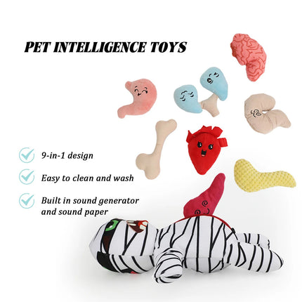 9 In 1 Food Hiding Pet Toy Mummy Plush Sound Creating Cat Dog Interactive Toys
