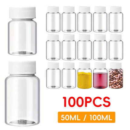100Pcs Wide Mouth Clear Plastic Bottle with Lid 50/100ml Leakproof Storage Jars