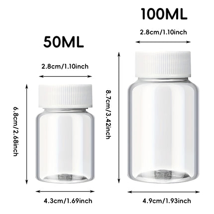100Pcs Wide Mouth Clear Plastic Bottle with Lid 50/100ml Leakproof Storage Jars