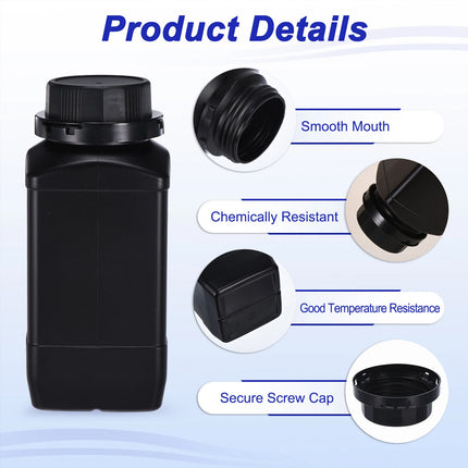 4PCS Chemical Wide Mouth Square Bottle With Lid Reagent Bottle 1L Lab Storage