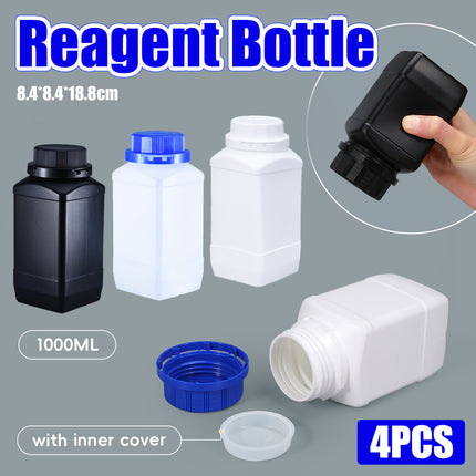 4PCS Chemical Wide Mouth Square Bottle With Lid Reagent Bottle 1L Lab Storage
