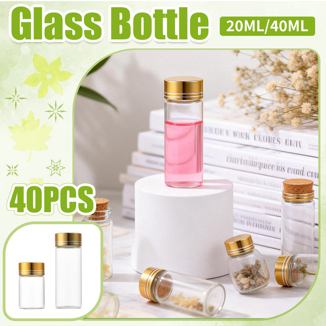 40Pcs Transparent Glass Bottle Airtight Seal Leakproof Small Items Storage Jars