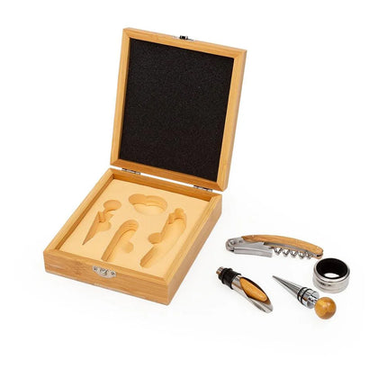 4in1 High-End Bamboo Box Packaged Multi-Functional Stainless Steel Bottle Opener