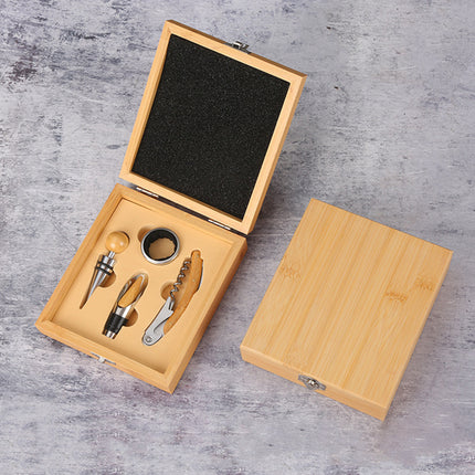 4in1 High-End Bamboo Box Packaged Multi-Functional Stainless Steel Bottle Opener