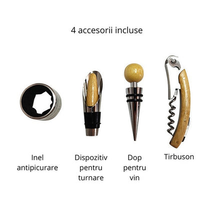 4in1 High-End Bamboo Box Packaged Multi-Functional Stainless Steel Bottle Opener