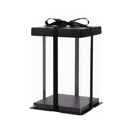 Clear PVC Bouquet Gift Boxes 5 Pack 17x17x28cm Black Ribbon