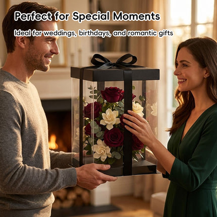 Clear PVC Bouquet Gift Boxes 5 Pack 17x17x28cm Black Ribbon