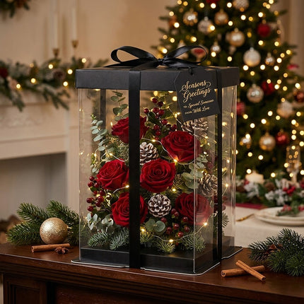 Clear PVC Bouquet Gift Boxes 5 Pack 17x17x28cm Black Ribbon