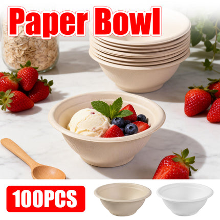 100Pcs Disposable Food Grade Paper Bowl Eco Friendly Waterproof Oil Proof Use