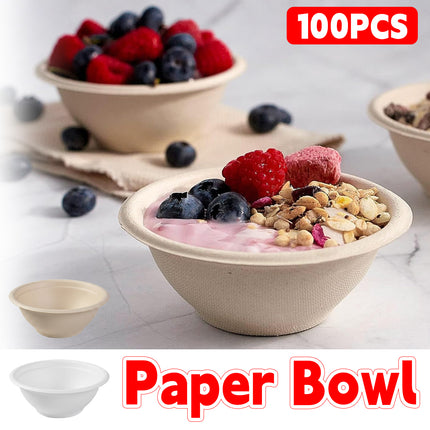 100Pcs Disposable Food Grade Paper Bowl Eco Friendly Waterproof Oil Proof Use