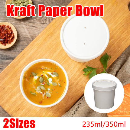50PCS 235/350ml Kraft Paper Bowls Soup Noodle Bowls for Party Takeaway Food Use