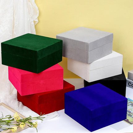 Solid Colour Velvet Jewelry Box Wooden Square Gift Packing Case Velvet Organizer