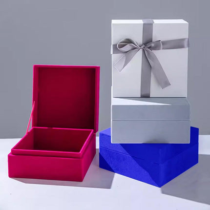 Solid Colour Velvet Jewelry Box Wooden Square Gift Packing Case Velvet Organizer