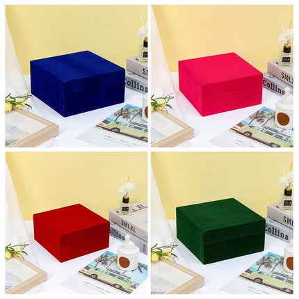 Solid Colour Velvet Jewelry Box Wooden Square Gift Packing Case Velvet Organizer
