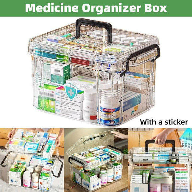 Household Medicine Cabinet Transparent Storage Box First Aid Organizer with Lid