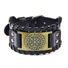 Viking Compass Leather Bracelet Men Adjustable PU Leather Cuff Runes Wristband