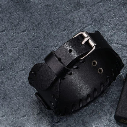 Viking Compass Leather Bracelet Men Adjustable PU Leather Cuff Runes Wristband