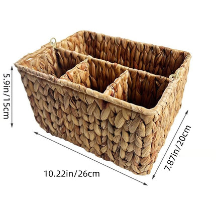 Straw Woven Tote Basket Storage for Snacks Fruit Cutlery Organizer Home Decor