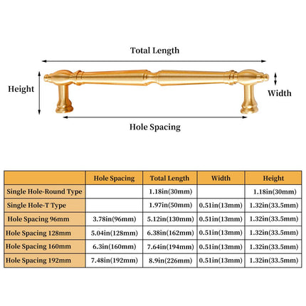 Brass Cabinet Pull Handles 6 Sizes for Doors Wardrobe Drawers Shoe Cabinet