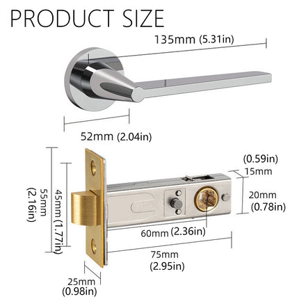 Indoor Door Lock Set Model A Copper Handle Lock For Bedroom Bathroom Privacy Use