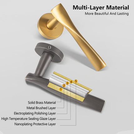 Brass Door Handle Lock Set Bedroom Interior Bathroom Privacy Modern Door Lock
