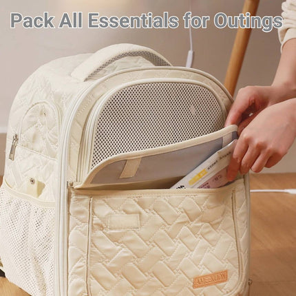 Breathable Pet Backpack Carrier Quilted Cat Dog Bag with Ventilation Window