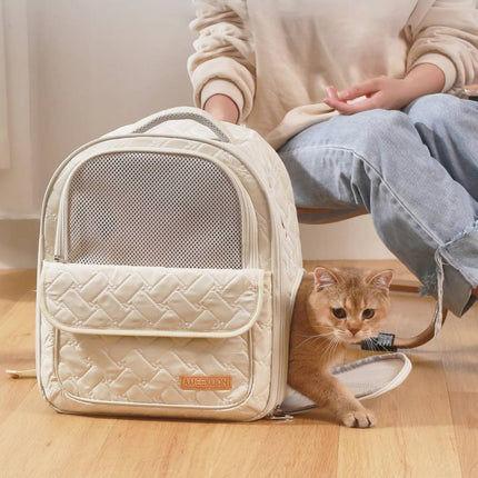 Breathable Pet Backpack Carrier Quilted Cat Dog Bag with Ventilation Window
