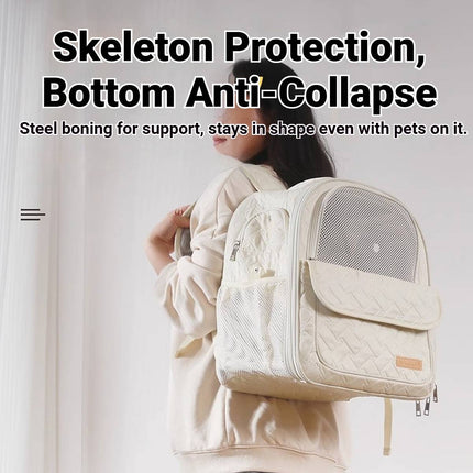 Breathable Pet Backpack Carrier Quilted Cat Dog Bag with Ventilation Window