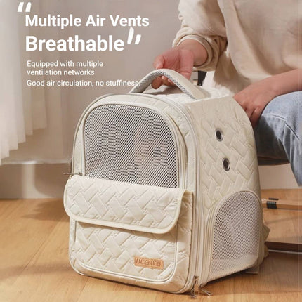 Breathable Pet Backpack Carrier Quilted Cat Dog Bag with Ventilation Window