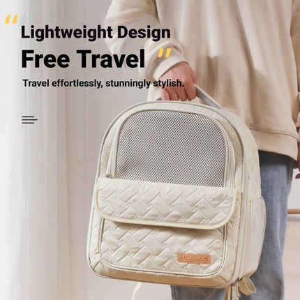 Breathable Pet Backpack Carrier Quilted Cat Dog Bag with Ventilation Window