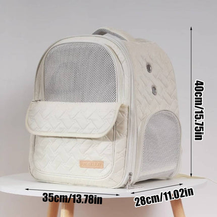 Breathable Pet Backpack Carrier Quilted Cat Dog Bag with Ventilation Window