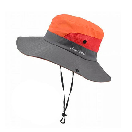 Women Wide Brim Ponytail Hat Sun Protect Visor Summer Beach Cap Anti Uv Floppy