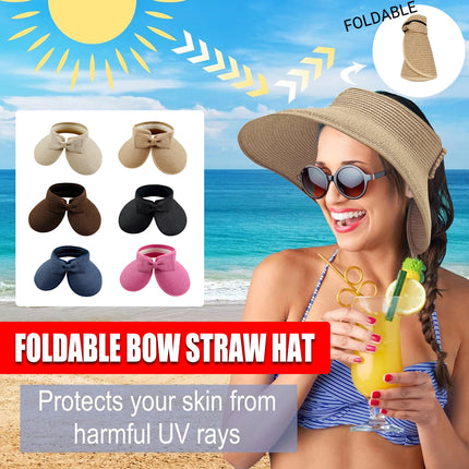 Women Roll Up Sun Visor Wide Brim Straw Hat Summer Foldable UV Protection Cap