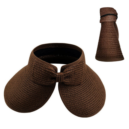 Women Roll Up Sun Visor Wide Brim Straw Hat Summer Foldable UV Protection Cap