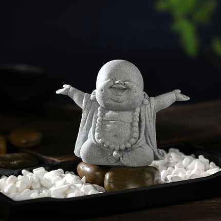 Stone Buddha Statue Fish Tank Decor Landscape Ornament Garden Sculpture Display