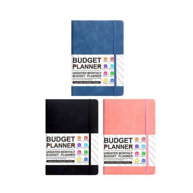 A5 Undated Monthly Budget Planner Hardcover Notebook 3 Colours