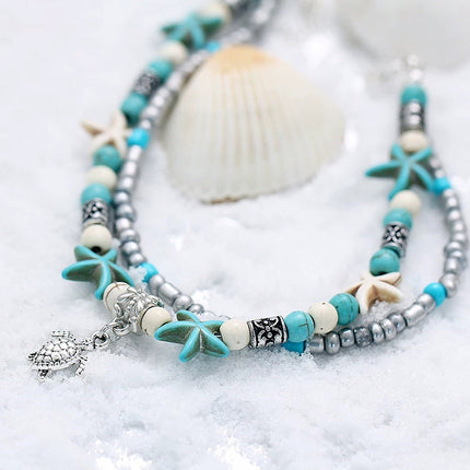 Boho Beaded Anklet with Ocean Charms Alloy Chain Jewellery 5 Styles