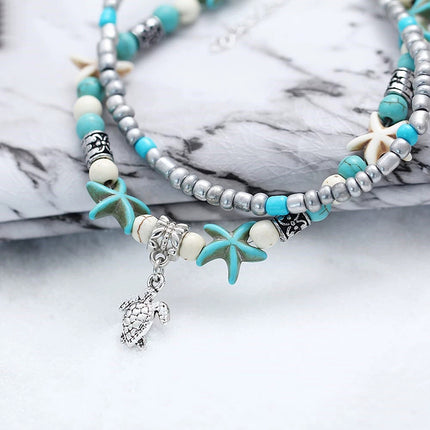Boho Beaded Anklet with Ocean Charms Alloy Chain Jewellery 5 Styles