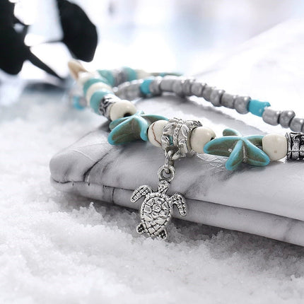 Boho Beaded Anklet with Ocean Charms Alloy Chain Jewellery 5 Styles