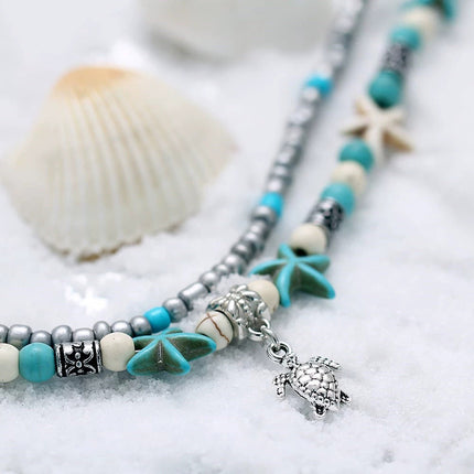 Boho Beaded Anklet with Ocean Charms Alloy Chain Jewellery 5 Styles
