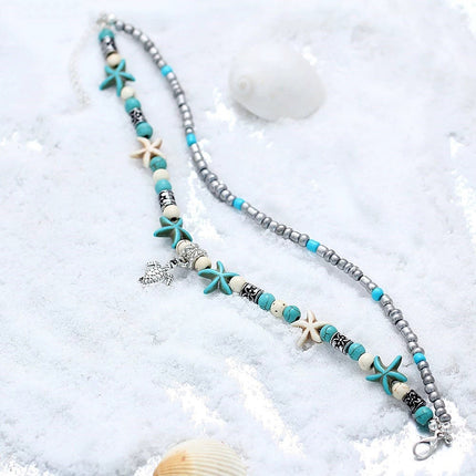 Boho Beaded Anklet with Ocean Charms Alloy Chain Jewellery 5 Styles