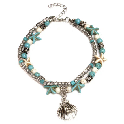 Boho Beaded Anklet with Ocean Charms Alloy Chain Jewellery 5 Styles