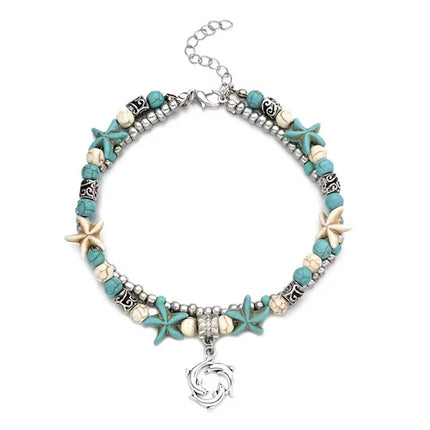 Boho Beaded Anklet with Ocean Charms Alloy Chain Jewellery 5 Styles