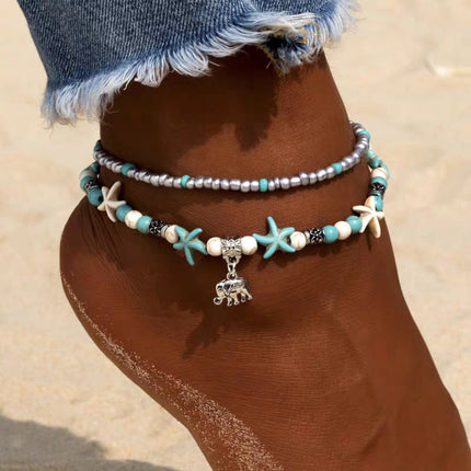 Boho Beaded Anklet with Ocean Charms Alloy Chain Jewellery 5 Styles