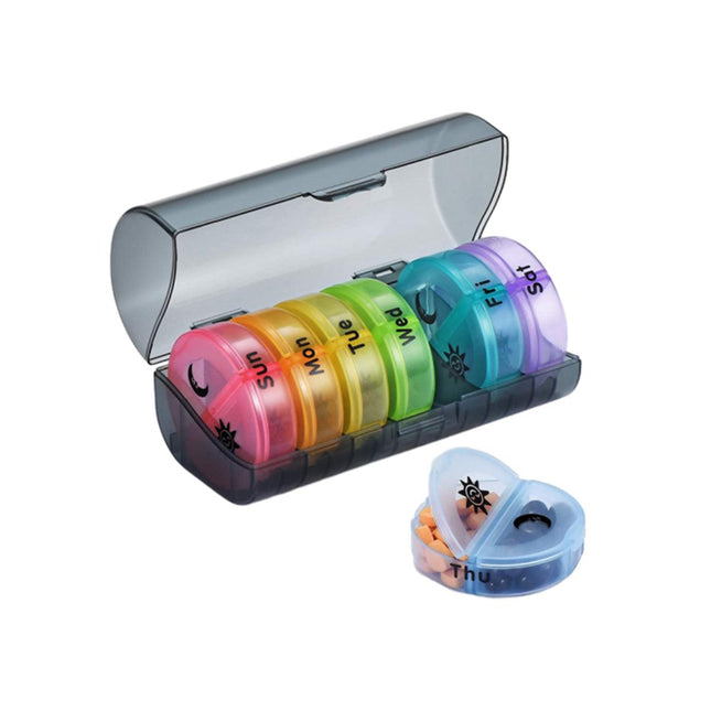 7Days Round Mini Travel Pill Box Portable Plastic Pill Dispenser for Medication