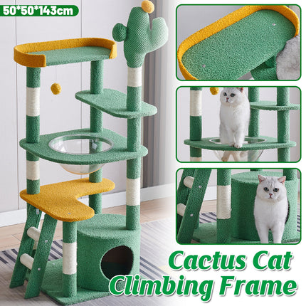 Cactus Shape Cat Tree Climbing Tower Scratching Board Nest for Kitten Play Rest